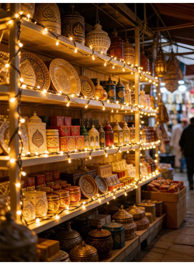 توبيتش 8 أوضاع إضاءة زينة رمضان، 49 قدم 150 مصباح LED سلسلة أضواء رمضان، أضواء رمضان بيضاء دافئة للمكتب المنزلي والحديقة - Image 5